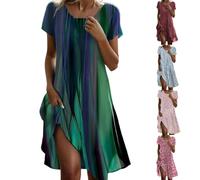 Cihdmfb Sommerkleid Damen Große Größen Locker Blusenkleid Vintage Blumen Drucken Tshirt Kleider Casual Kurzarm Rundhals Tunikakleid Leichte Bequeme Freizeitkleid Oversized Midikleid(A A,L)