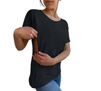 Cihdmfb Stillshirt Damen Kurzarm Umstandsmode Elegant Einfarbig Rundhals T-Shirt mit Reißverschluss Umstandsshirt Stillen Stillfreundliches Oberteil Locker Schwangere Tshirt Tops(B-Schwarz,XL)