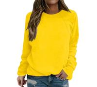 Cihdmfb Sweatshirt Damen Casual Rundhals Langarm Pullover Ohne Kapuze Elegant Einfarbig Langarmshirt Teenager Mädchen Sport Sweatshirts Locker Lässige Pulli Oberteile Tops Blusen(Gelb,3XL)