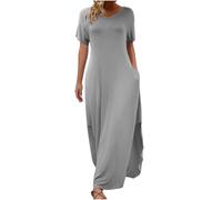 Cihdmfb T-Shirt Kleider Damen Casual V-Ausschnitt Kurzarm Sommerkleid Elegant c Locker Swing Midikleid Wickelkleid Leicht und Luftig Tunikakleid Knielang Freizeitkleider(Grey,XL)