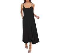 Cihdmfb Tank Kleider Damen Große Größe Sommerkleid Elegant Einfarbig Ärmellos Maxikleid U-Ausschnitt Spaghettiträger Locker Tunika Blusenkleid Leicht Luftig Strandkleider für Alltag(Schwarz,XL)