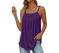 Cihdmfb Tank Top Damen Elegant Einfarbig Ärmellose Weste Große Größen Quadratischem Ausschnitt Unterhemden Casual Plissee Vests Verstellbarer Spaghetti Camisole Locker Trägertop(C-Lila,XXL)