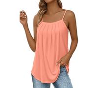 Cihdmfb Tank Top Damen Elegant Einfarbig Ärmellose Weste Große Größen Quadratischem Ausschnitt Unterhemden Casual Plissee Vests Verstellbarer Spaghetti Camisole Locker Trägertop(A-Rosa,L)
