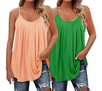 Cihdmfb Tank Top Damen Verstellbarer Spaghetti Ärmellose Weste Elegant Einfarbig Rundhalsausschnitt Camisole Plissee Leibchen Große Größen Locker Trägertop Solide Shirt Blusen Tops(A-Rosa,7XL)