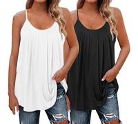 Cihdmfb Tank Top Damen Verstellbarer Spaghetti Ärmellose Weste Elegant Einfarbig Rundhalsausschnitt Camisole Plissee Leibchen Große Größen Locker Trägertop Solide Shirt Blusen Tops