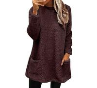 Cihdmfb Teddy Fleece Pullover Damen Winter Warm Sweatshirt ohne Kapuze Elegant Einfarbig Langarm Fleecepullover Große Größen Rundhals Winterpullover Thermo Plüschjacke Fleecemantel(D-Braun,XL)