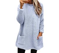 Cihdmfb Teddy Fleece Pullover Damen Winter Warm Sweatshirt ohne Kapuze Elegant Einfarbig Langarm Fleecepullover Große Größen Rundhals Winterpullover Thermo Plüschjacke Fleecemantel(D-Lila,XXL)