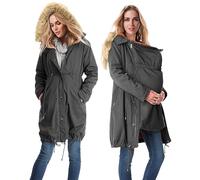 Cihdmfb Umstandsjacke Damen 3 in 1 Winter Langer Umstands Baumwolljacke Oversize Einfarbig Umstandsmode Jacke Winter Warme Steppjacken mit Kapuze Schwangerschaftsjacke mit Kordelzug(B-Grey,XXL)