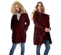 Cihdmfb Umstandsjacke Damen 3 in 1 Winter Langer Umstands Baumwolljacke Oversize Einfarbig Umstandsmode Jacke Winter Warme Steppjacken mit Kapuze Schwangerschaftsjacke mit Kordelzug(B-Wein,3XL)