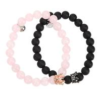 Ciieeo 1 Paar Partnerarmbänder Magnetische Perlenarmbänder für Paare Beziehungsarmbänder mit Krone aus Zirkon Schwarz Matte Schmuckstücke für Freund und Freundin