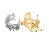 Ciieeo 2 Stück Bauchtanz Armbänder Oberarm Manschetten aus Metall mit Glöckchen Leichtes Körperschmuck für Damen Offene Armreife für Bauchtanz Festival und Tanzkostüm