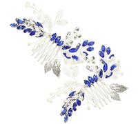 Ciieeo 2 Stück Blaue Strass Perlen Haarkämme mit Silberfarbenem Blatt Hochzeit Braut Haarschmuck für Damen Seitliche Steckkämme für Fest Frisuren