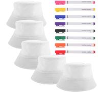 Ciieeo 5 Stück Fischerhut mit 8 Textilstiften Leichter Selbstgemacht Sonnenhut aus Atmungsaktivem Material Waschbarer Strandhut zum Selbstbemalen für Kreatives