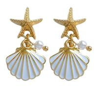 Ciieeo Baumelnde Muschelohrringe für Damen 1 Paar Perlenohrringe mit Muschelanhänger Modische Ohrstecker für Alltag Festival und Hochzeit