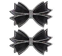 Ciieeo Doppellagige Hausschuhe mit Schleifen Deko Netzstoff Blumenmuster Strassverziert Schwarz Schuhschmuck für Damen