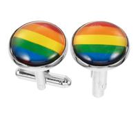 Ciieeo Regenbogen Manschettenknöpfe für Herren 1 Paar Silberfarbene Modische Hemd Ärmelknöpfe Vielseitiges Accessoire für Business Hochzeit und Party