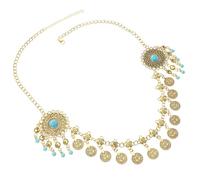 Ciieeo Retro Boho Haarband mit Quasten und Blumen Vintage Kopfschmuck für Damen Festival und Party Accessoire Goldfarbene Kopfkette