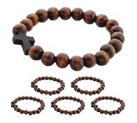 CIMAXIC 6-teiliges Armband aus Holzperlen in Kreuzform für Gebet und Glauben - Religiöser Schmuck aus braunem Holz für Damen und Herren - Taufgeschenk, Accessoire für spirituelle Zusammenkünfte