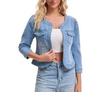 CIMUK Damen 3/4 Arm Kragenlose Jeansjacke