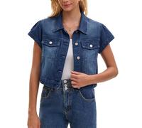 CIMUK Damen Jacke Jeansjacke mit Kurzen Ärmeln Knopfleiste und Taschen Klassische Denim Jacke Dunkelblau XXL