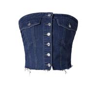CIMUK Damen Jeans Korsett Oberteil Knopfleiste Offener Saum Gesmoktes Rückenteil Bauchfreies Tube Top Dunkelblau M