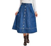 CIMUK Damen Jeansrock Ausgestellter Midi Rock mit Knopfleiste vorne Blau XL