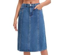 CIMUK Damen Rock Midi Hochtailliert A-Linie Elastischer Bund Hinten Lässig Jeansrock Blau M