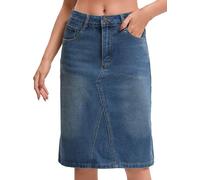 CIMUK Damen Rock Midi Jeansrock mit Hohem Bund Sommer 2026 Gewaschene A-Linie Jeansrock Vintage Blau L