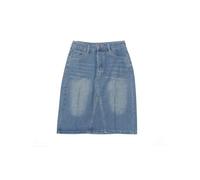CIMUK Midi-Damen-Jeansrock mit Hohem Bund Sommer 2026 Gewaschene A-Linie Jeansrock Vintage Blau S