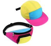 Cindeer 2 Stück 80er 90er Neon Gürteltasche und Baseball Kappe Retro Gürteltasche Trucker Kappe für Damen Herren Party (Rosa)