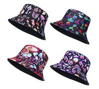 Cindeer 4 Pilz Fischerhut Reversibel Sonnenhut Gedruckt Anglerhut Tragbar Unisex Sommerhut Schlapphut für Strand Reise Rave Party