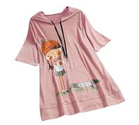 cinnamou Blusen & Tuniken für Damen - Oberteile Damen Frauen Casual Cartoon Print Kapuze Kurzarm Plus Size Top T Shirt Bluse Tops für Damen Kleidung Frauen Sommer Shirt Frau Teenager Mädchen T-Shirt