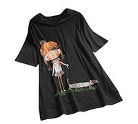 cinnamou Blusen & Tuniken für Damen - Oberteile Damen Frauen Casual Cartoon Print Kapuze Kurzarm Plus Size Top T Shirt Bluse Tops für Damen Kleidung Frauen Sommer Shirt Frau Teenager Mädchen T-Shirt