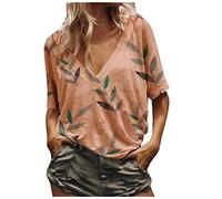 cinnamou Blusen & Tuniken für Damen - T-Shirt Damen Bluse Top Blattdruck Stilvolle T Shirts Bluse Damen Elegant Kleidung Frauen Sommer Shirt Frau Teenager Mädchen T-Shirt Damen Pullover