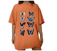 cinnamou Blusen & Tuniken für Damen - T-Shirt Damen Kurze Ärmellen Blusen Oberteile Sun Frauen Muster und Vintage Bedruckte lässige Kleidung Frauen Sommer Shirt Frau Teenager Mädchen T-Shirt