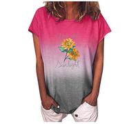 cinnamou Blusen & Tuniken für Damen - T-Shirt Damen Mode Frauen Gradient Blumendruck O Ausschnitt Kurze Ärmeln T Shirt Blusenoberteile Kleidung Frauen Sommer Shirt Frau Teenager Mädchen T-Shirt