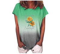cinnamou Blusen & Tuniken für Damen - T-Shirt Damen Mode Frauen Gradient Blumendruck O Ausschnitt Kurze Ärmeln T Shirt Blusenoberteile Kleidung Frauen Sommer Shirt Frau Teenager Mädchen T-Shirt