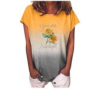 cinnamou Blusen & Tuniken für Damen - T-Shirt Damen Mode Frauen Gradient Blumendruck O Ausschnitt Kurze Ärmeln T Shirt Blusenoberteile Kleidung Frauen Sommer Shirt Frau Teenager Mädchen T-Shirt