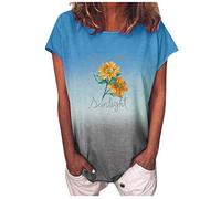 cinnamou Blusen & Tuniken für Damen - T-Shirt Damen Mode Frauen Gradient Blumendruck O Ausschnitt Kurze Ärmeln T Shirt Blusenoberteile Kleidung Frauen Sommer Shirt Frau Teenager Mädchen T-Shirt