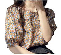 cinnamou Blusen & Tuniken für Damen - Top Damen Mode Frauen Knopf Blatte Kurzarm Off Schulter Plus Größe bedrucktes Top Hemd T Shirt Damen Kleidung Frauen Sommer Shirt Frau Teenager Mädchen T-Shirt