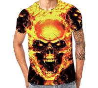 cinnamou Herren T-Shirt mit Totenkopf Print, 3D Druck Sport Kurzarm Casual Top Rundhals Shirts Männer lustige Geschenke für männer (Gold, XXXXL)