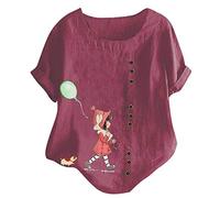 cinnamou T-Shirts für Damen - Damen Oberteile Hals Damenbluse Ärmel Frauen Kurze Knopfdruck lässige Top Fashion Runde Damenbluse Tops Damen Kleidung Frauen Sommer Shirt Frau Teenager Mädchen T-Shirt