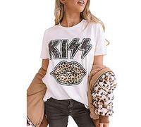 cinnamou T-Shirts für Damen - Damen Tshirt T Shirt Rundausschnitt Hemd Lippen Frauen Bluse Kurze Bedruckte Ärmeln Leopard T Shirt Damenbluse Kleidung Frauen Sommer Shirt Frau Teenager Mädchen T-Shirt