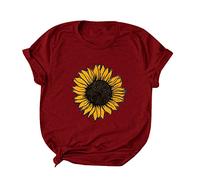 cinnamou T-Shirts für Damen - T-Shirts für Damen Frauen Plus Größe Sonnenblumendruck Rundhalsband T Shirt Blusenoberteile T-Shirt Damen Kleidung Frauen Sommer Shirt Frau Teenager Mädchen T-Shirt