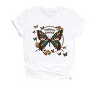 cinnamou T-Shirts für Damen - T-Shirts für Damen Lässiges Rundhals Kurzarm Sommer T Shirt mit Schmetterlingsdruck für Damen T-Shirt Damen Kleidung Frauen Sommer Shirt Frau Teenager Mädchen T-Shirt