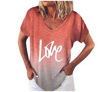 cinnamou T-Shirts für Damen - T-Shirts für Damen T Shirt Gradient für Frauen Positionierungs Kurzarm Top beiläufige V Ausschnitt Damenbluse Kleidung Frauen Sommer Shirt Frau Teenager Mädchen T-Shirt