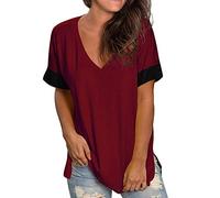 cinnamou Tops, T-Shirts & Blusen für Damen - Bluse Damen Lässige, Bequeme Damenbluse mit V Ausschnitt, einfarbigen Nähten und kurzen Ärmeln Kleidung Frauen Sommer Shirt Frau Teenager Mädchen T-Shirt