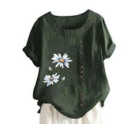 cinnamou Tops, T-Shirts & Blusen für Damen - Bluse Damen Top Loose Fashion Button Round Casual Bluse Printed Neck Damenbluse Damen Tshirt Kleidung Frauen Sommer Shirt Frau Teenager Mädchen T-Shirt