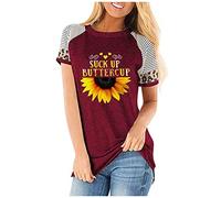 cinnamou Tops, T-Shirts & Blusen für Damen - Tops für Damen Sunflower Leopard Kurzarm O Ausschnitt bedrucktes Casual Tops T Shirt Kleidung Frauen Sommer Shirt Frau Teenager Mädchen T-Shirt