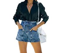 Cinskyc Damen-Jeansshorts - Gewaschene Denim-Shorts Einfarbig Gürtel Modische Shorts Mit Taschen Lässige Kurze Hosen Aus Baumwolle Mit Hoher Taille Hotpants Wie Abgebildet, XL